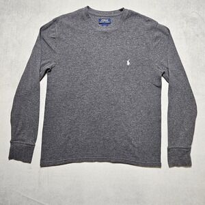 Polo Ralph Lauren Mens Charcoal Gray Waffle Knit Thermal Long Sleeve Shirt L/G